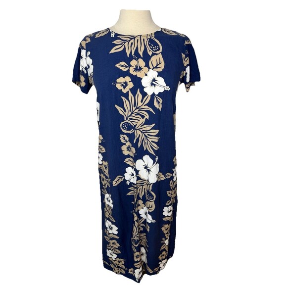 HAWAIIAN RESERVE COLLECTION Long Dress Hibiscus Floral Palm Leaves S Vintage Zip - Picture 1 of 10